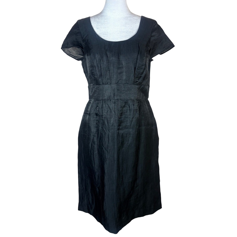 Banana Republic Black Textured Linen Blend Sheath Dress Short Sleeve Size‎ 4 NWT